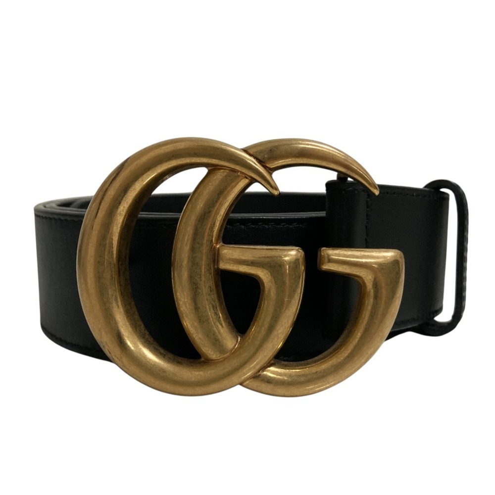 GUCCI GG Marmont Leather Belt 397660 Black with Gold-Tone Hardware - Women's